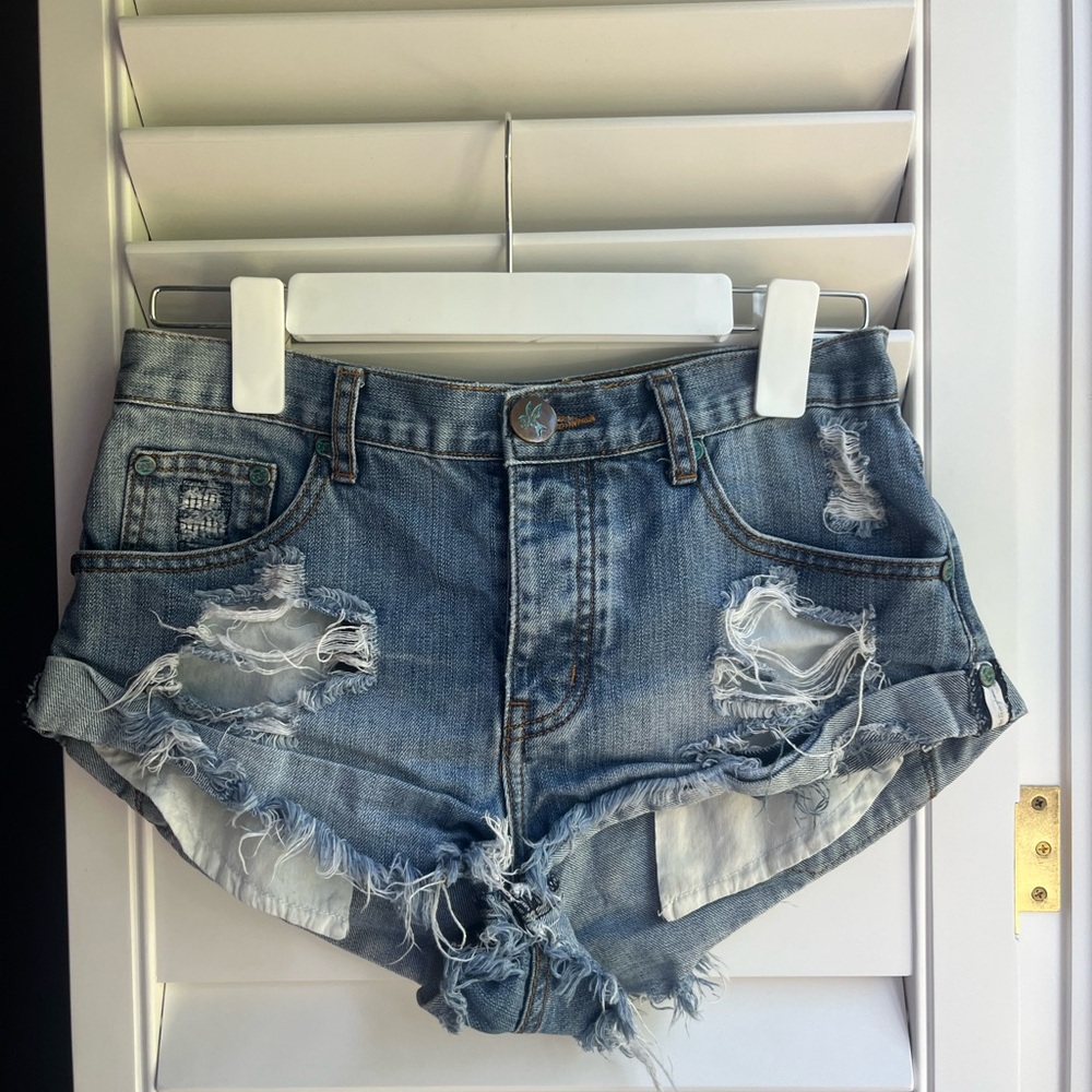 One Teaspoon Blue Distressed Jean Shorts